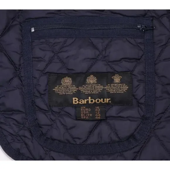 Barbour Ladies Liddesdale Navy Blue Diamond Quilted Jacket Coat US 12 - Picture 6 of 8